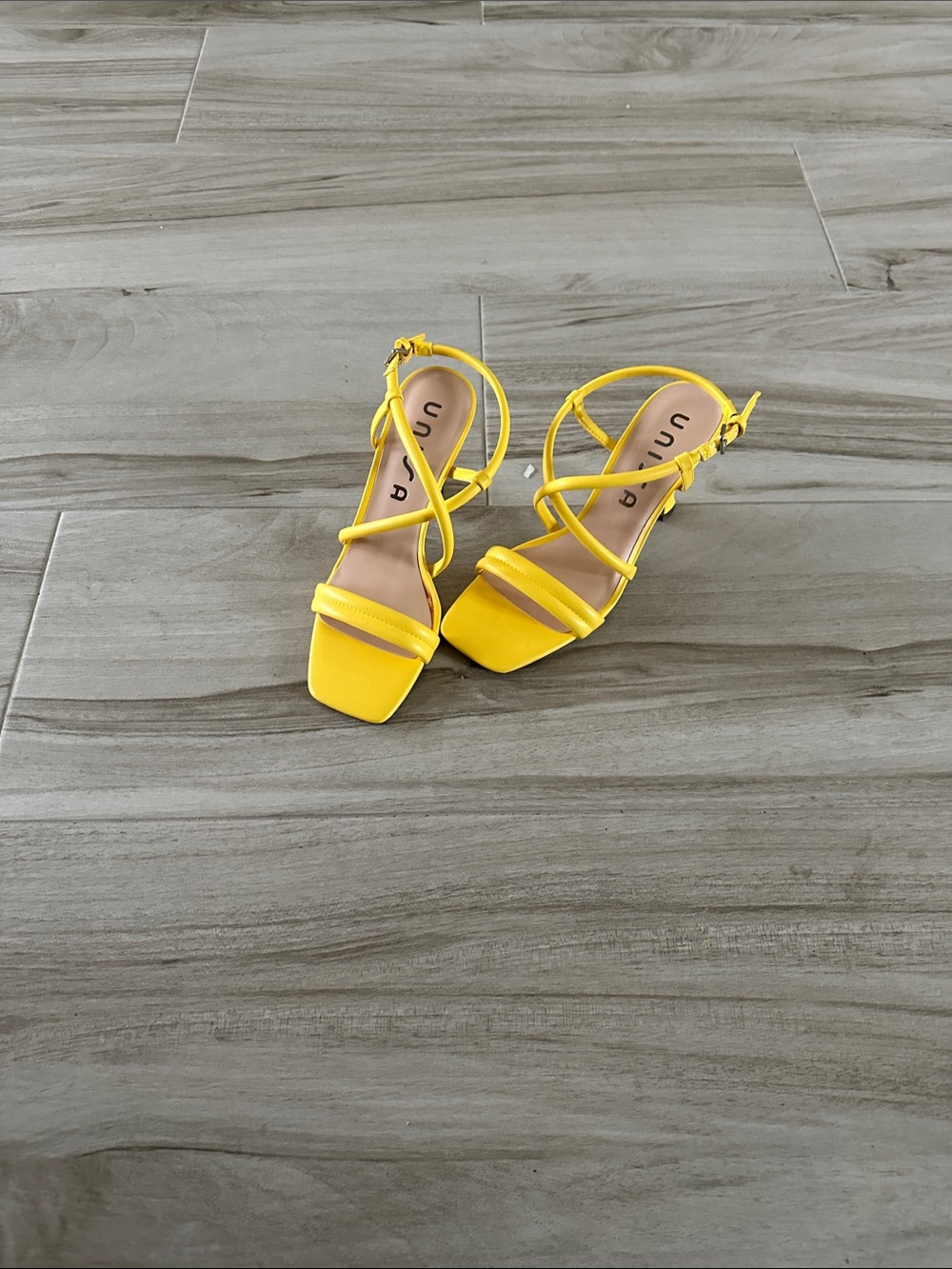 Unisa Yellow Strappy Square-Toe Heeled Sandals, Size 7 1/2, No box